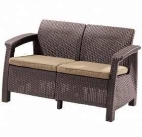Диван пластиковый Корфу (Corfu love seat) коричневый - серо-бежевый* в Тавде - tavda.ok-mebel.com | фото 2