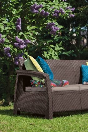 Диван пластиковый Корфу Макс (Corfu love seat max) коричневый в Тавде - tavda.ok-mebel.com | фото 2