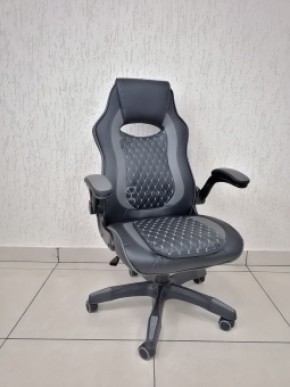Кресло геймерское Barneo K-37 (черная кожа серые вставки) в Тавде - tavda.ok-mebel.com | фото