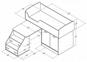 Кровать-чердак "Дюймовочка-2" Дуб молочный/орех в Тавде - tavda.ok-mebel.com | фото 3