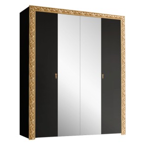 Шкаф 4-х дв. с зеркалами Тиффани Premium черная/золото (ТФШ1/4(П) в Тавде - tavda.ok-mebel.com | фото
