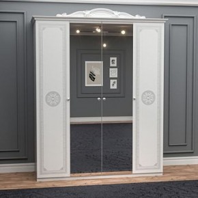 Шкаф 4-х дверный с зеркалами (12.244) Грация (белый/серебро) в Тавде - tavda.ok-mebel.com | фото