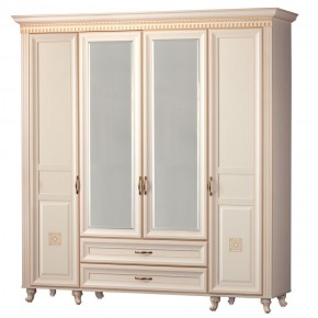 Шкаф для одежды 4-дверный с зеркалом №493 Марлен кремовый белый в Тавде - tavda.ok-mebel.com | фото