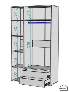Шкаф Linnea MHR-3PO-2 2050х1200х510 (Белый-М 11.1.2) в Тавде - tavda.ok-mebel.com | фото 3