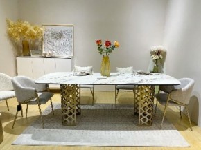 Стол CHIAVARI 220 KL-188 Контрастный мрамор матовый, итальянская керамика / Шампань, ®DISAUR в Тавде - tavda.ok-mebel.com | фото 2