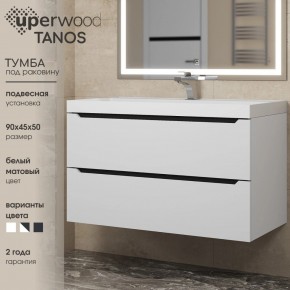 Тумба под раковину Uperwood Tanos 90 см, подвесная, белая/графит в Тавде - tavda.ok-mebel.com | фото 3