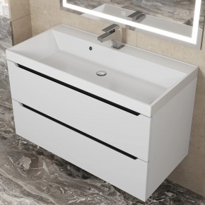 Тумба под раковину Uperwood Tanos 90 см, подвесная, белая/графит в Тавде - tavda.ok-mebel.com | фото 9